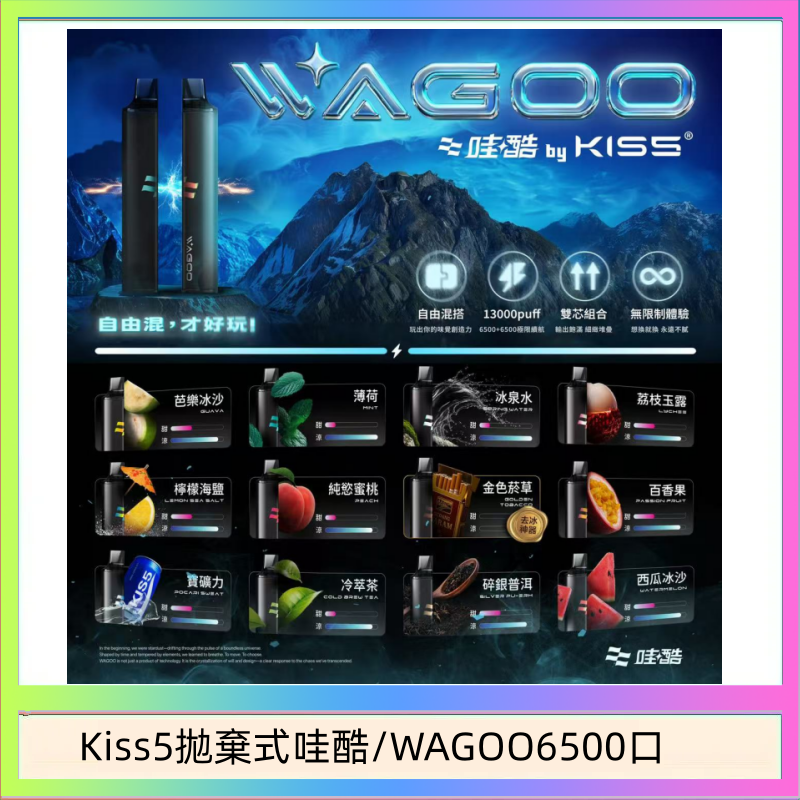 WAGOO哇酷Kiss5 6500口拋棄式 | 自由混搭雙口味 | 雙芯組合